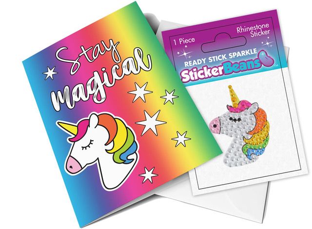 stickerbeans's tweet photo. Stay magical! ✨🌈 Stick, sparkle, and share the #Magic with your friends! This #Unicorn greeting card is perfect for trading! 🦄 #UnicornStickers #RainbowUnicorn #EmojiSticker #StickerBeans #CuteStickers https://t.co/5PjMrK6LjB
