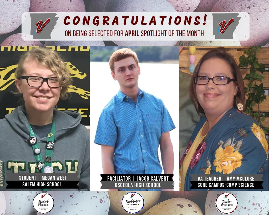 VirtualArkansas's tweet photo. We are excited to recognize the exemplary work of our Teachers, Students, & Facilitators. Please join us in celebrating our APRIL spotlight of the month featured in our VA Connections Blog. #virtulalarkansas #onlinelearning #vaimpact https://t.co/pNZ3xQD8mr https://t.co/I42cinPbLr