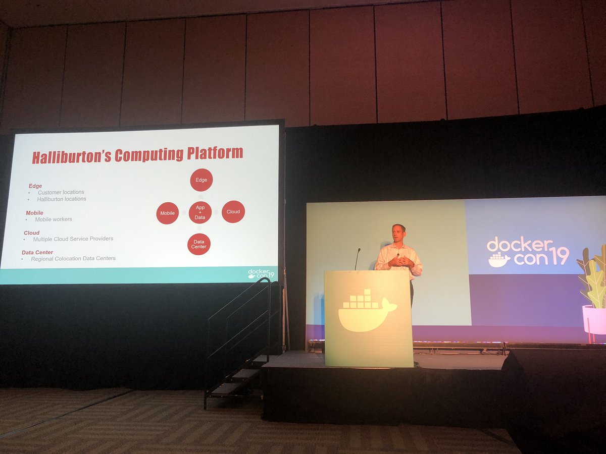 tchung02's tweet image. Torben Pedersen sharing the Customer Story of Digital Transformation Readiness - Docker Journey at Halliburton #DockerCon2019