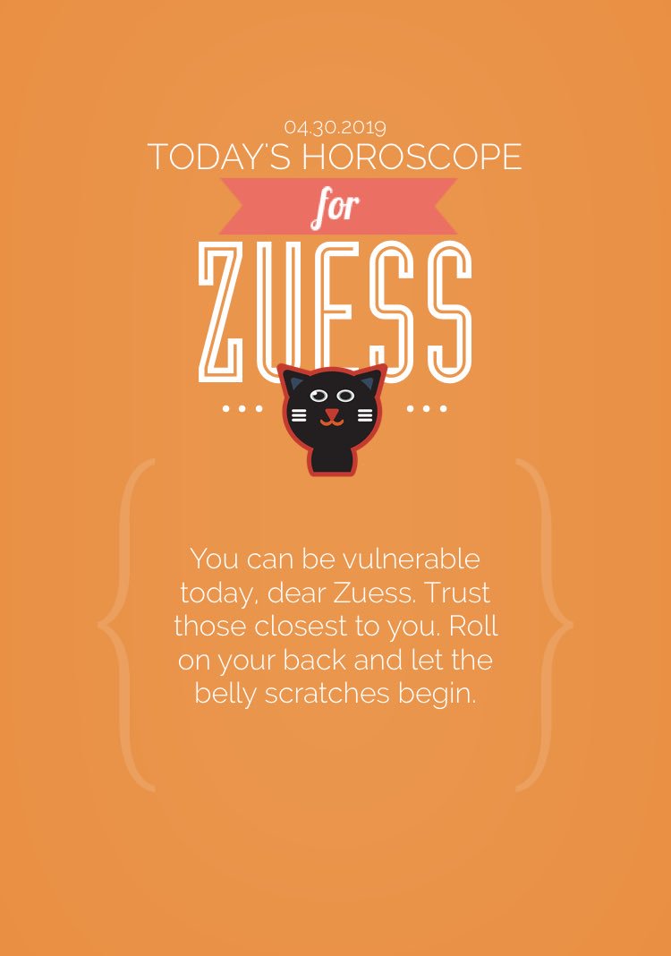 socattastic's tweet photo. Lovin' this! My daily @ZodiaCat horoscope for Zuess. https://t.co/lkkYHUHdb2