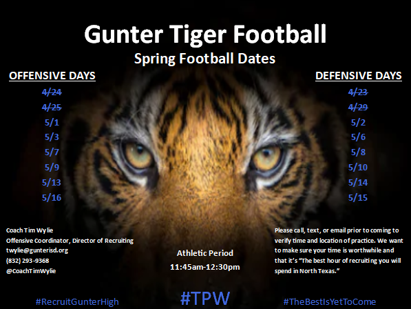 gunter_football's tweet photo. Gunter Tiger Football would like to thank @CoachHen_1 of @BearkatsFB for stopping by today to see our #Classof2020 prospects. Come see some great @GunterHSTigers and find out why we are "The best hour of recruiting you will spend in North Texas." #RecruitGunterHigh https://t.co/EdDMSaZHfm