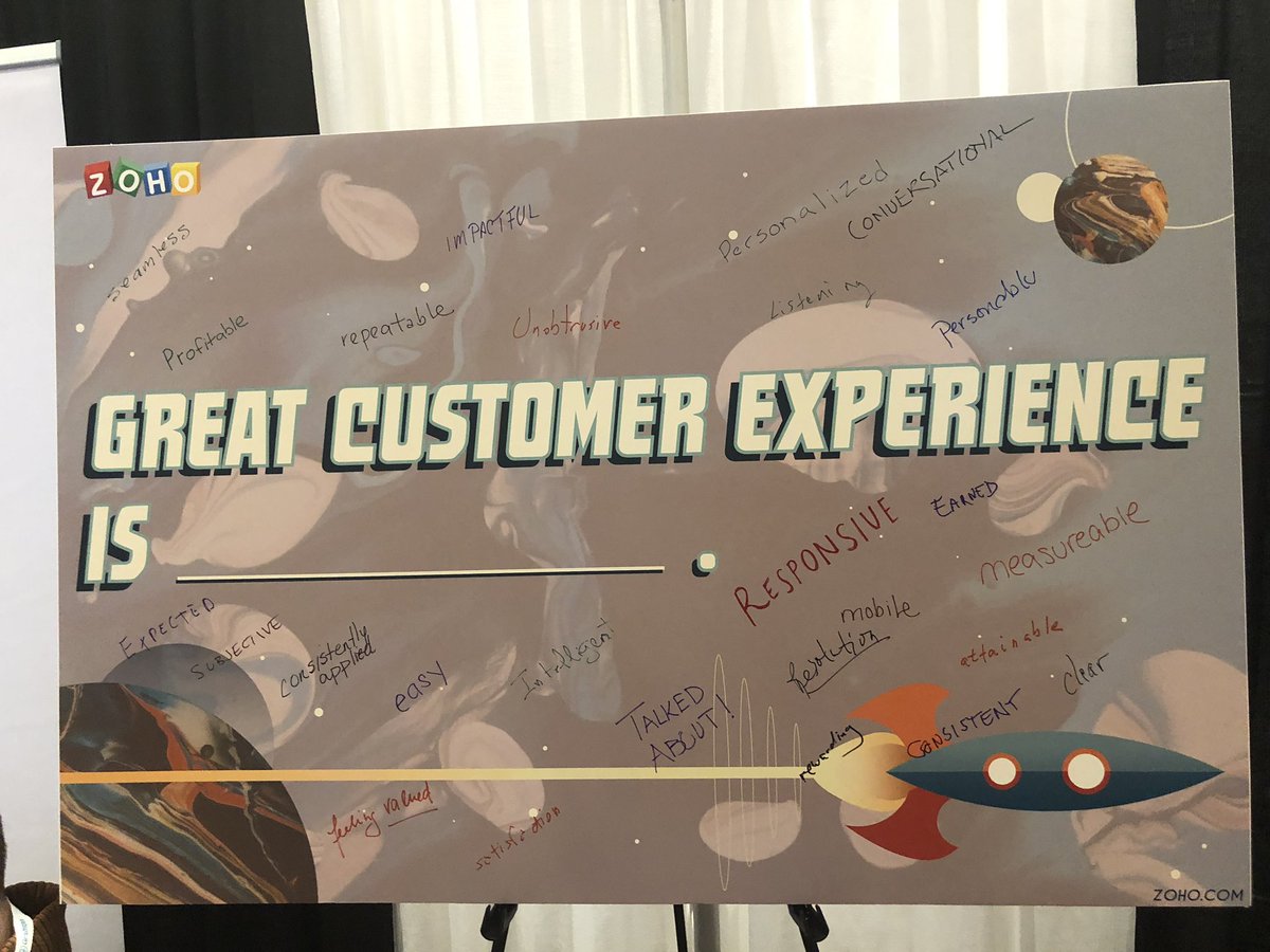sandraklo's tweet image. Take a look at our word board! Some great words to describe what customer experience should be! #crmevolution @zoho #cx