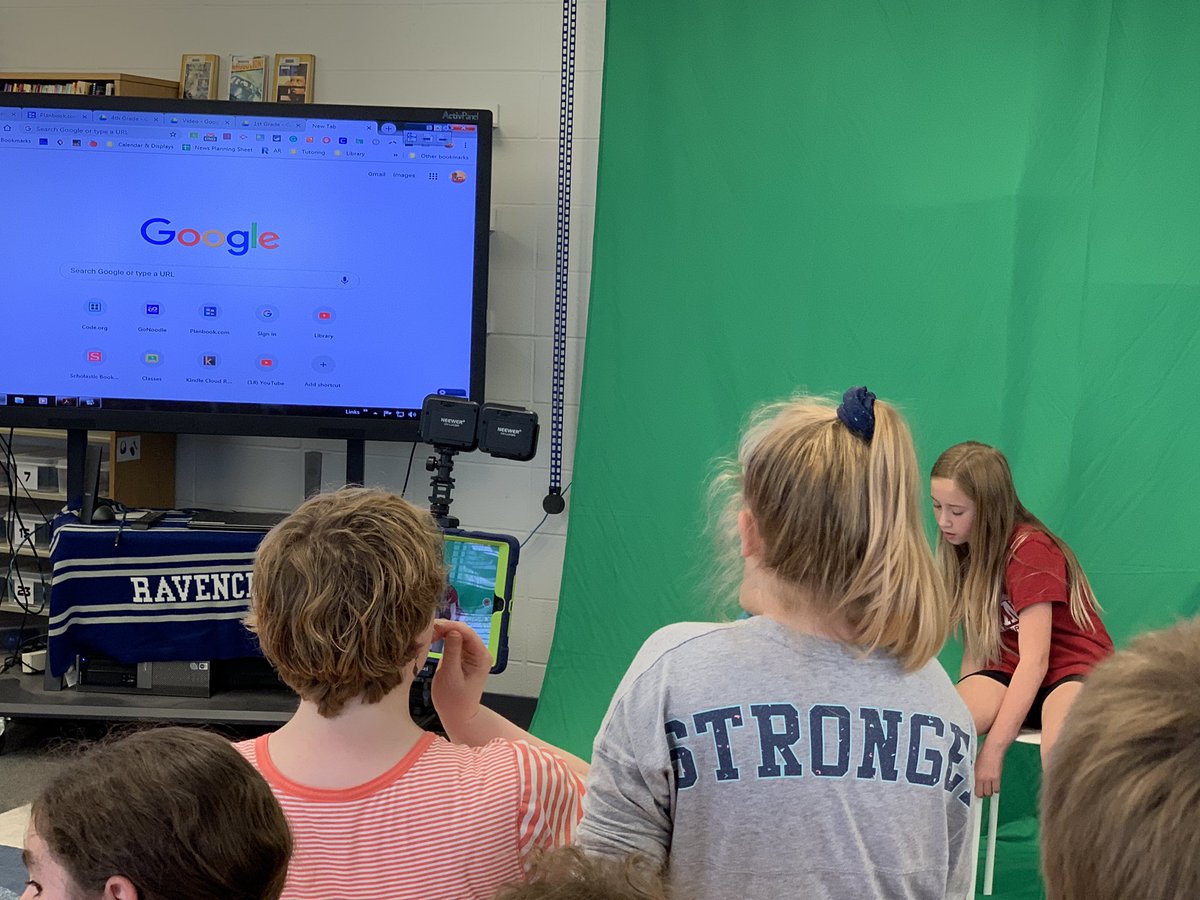 Behind the scenes with <a href="/Leighdbug/">Leigh Chapman</a> recording book trailers with <a href="/RockportHeights/">Rockport Heights</a> kiddos.  #c6learns