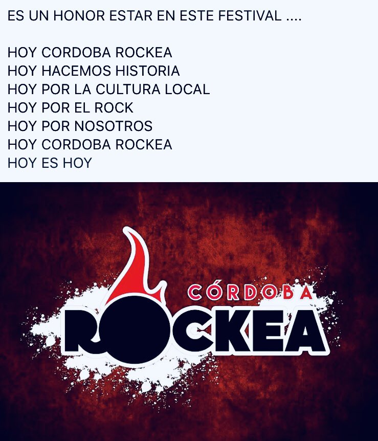 4alhilorock's tweet image. Un día como hoy hace 3 años quien escribe con otros tres locos que piensan que la cultura local podía seguir creciendo parimos este festival llamado @cordoba_rockea . Estoy feliz de haber encarado esto y jugármela x pura pasión. Hoy 3 años ! @captainbluepro