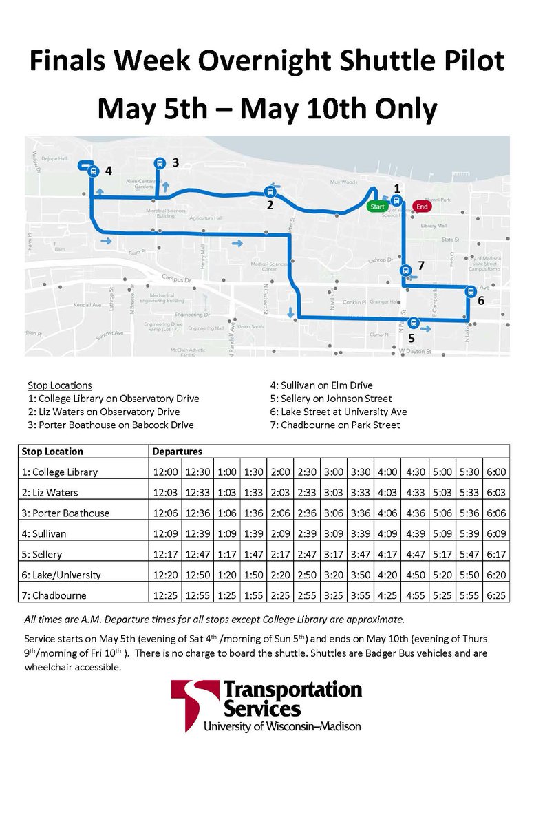 UW_StudentLife's tweet image. During finals week, @UWTransServices and @college_library will provide a free late-night shuttle service that runs between College Library and University Residence Halls. Read about it: students.wisc.edu/blog/free-late…