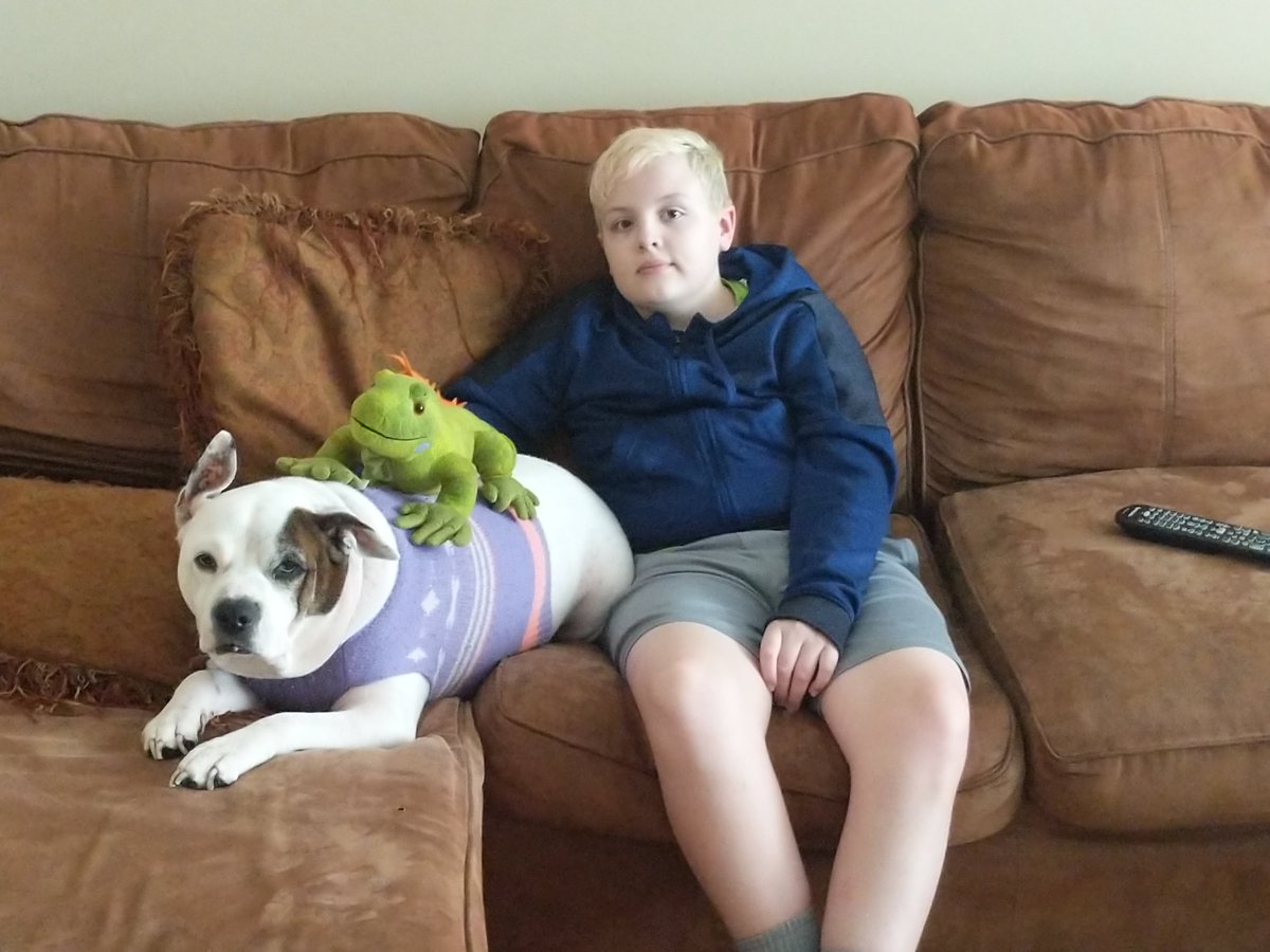 David had fun watching "Spongebob" with his dog and Katherine the Lizard. @OSOBRidge <a href="/RidgeElemMentor/">Ridge Elementary</a>