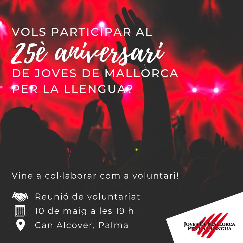 T'agradaria participar en la celebració dels 🎂25 anys de <a href="/JovesLlengua/">Joves per la Llengua</a>?

Prometem que serà espectacular 🙌