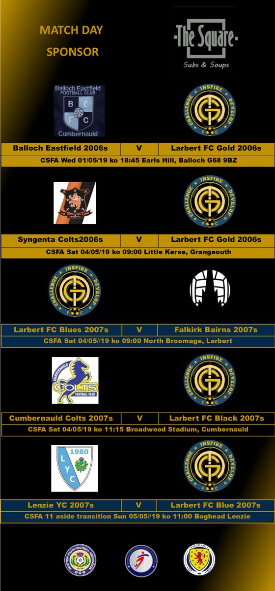 GTFootballClub's tweet photo. A huge week of fixtures ahead for our teams.  Thanks to "The Square" for sponsoring this weeks fixtures.  @syngentajuvsfc @falkirkfcf @OfficialCColts @lenzieyc1980 https://t.co/vthRWV9EFc