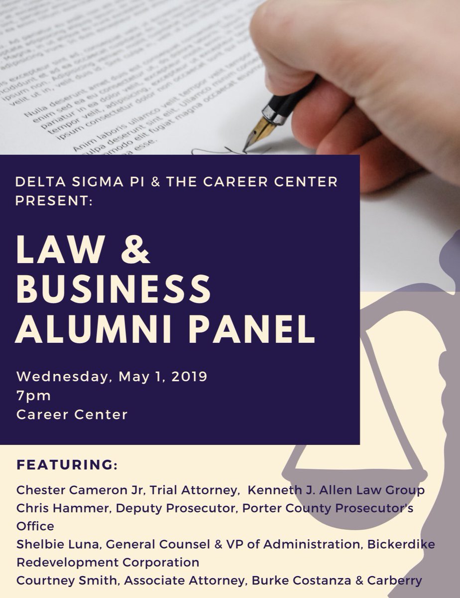 Interested in a career that includes business and law? 

Come check out the Law &amp; Business Alumni Panel tomorrow at 7:00pm in the Career Center! 👩‍⚖️ 👨‍⚖️ ⚖️

<a href="/valpocareers/">Valpo Career Center</a> <a href="/ValpoU/">Valparaiso University</a> <a href="/ValpoLaw/">Valparaiso Law</a> <a href="/ValpoCoB/">Valpo CoB</a>