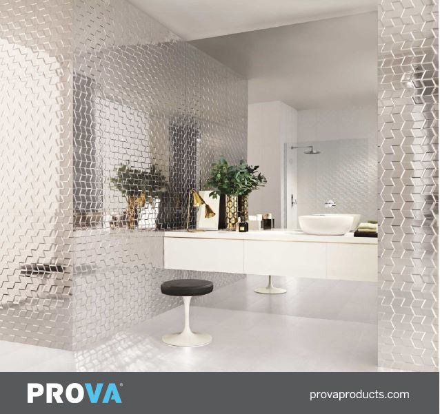 Nothing throws light around a room like mirrored tiles. From reflective glazes on 3D ceramic, to completely mirrored glass tiles, there are loads of styles that can turn an everyday space into a jewel box. Make those tiles shine even brighter with #PROVA tile accessories.