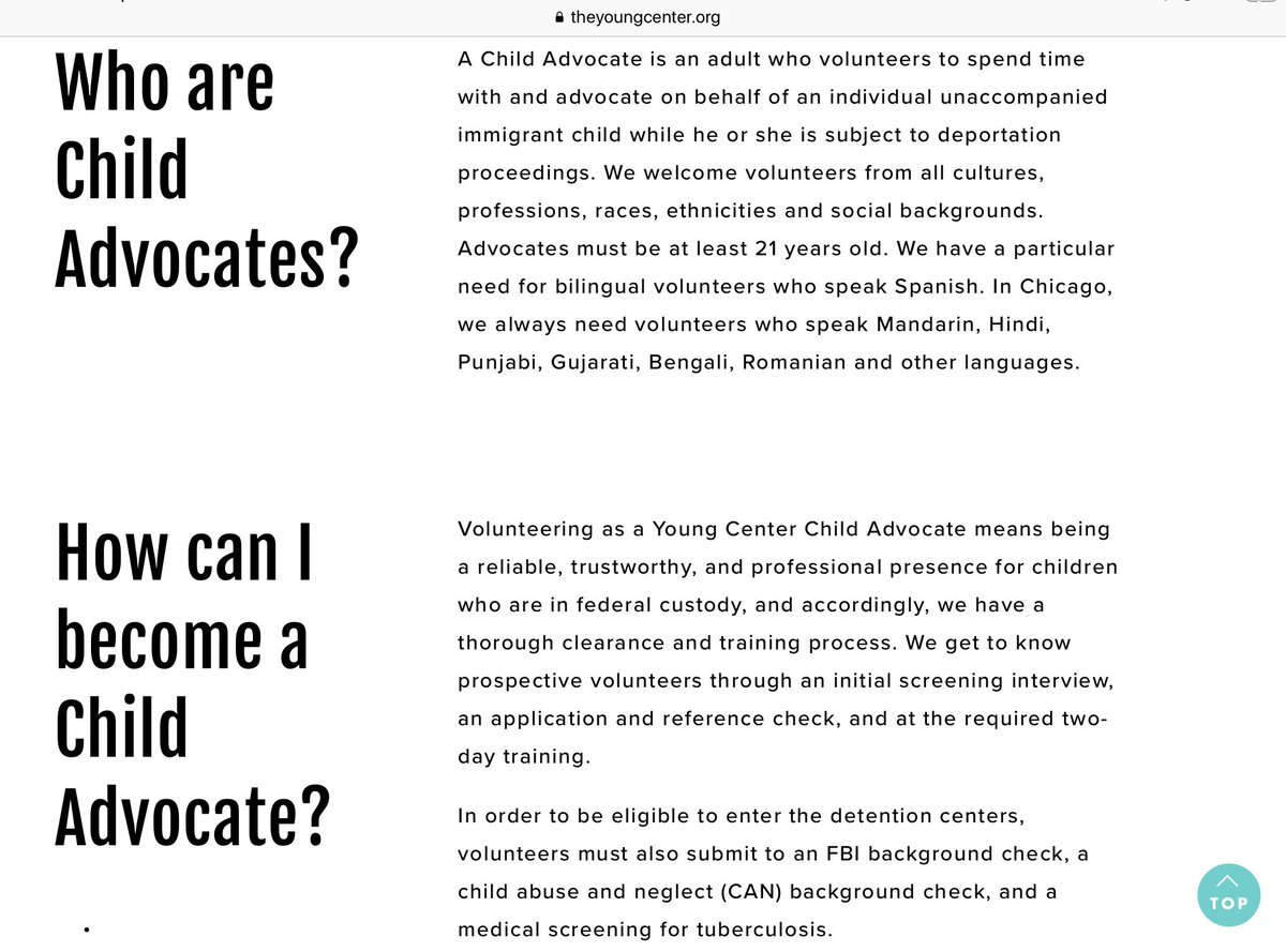 16. Young Center for Immigrant Children's RightsHuman rights center that offers attorneys and social workers to act as advocates for the child's best interests in immigration court. They need volunteers and donations. https://www.theyoungcenter.org/volunteer-at-the-young-center