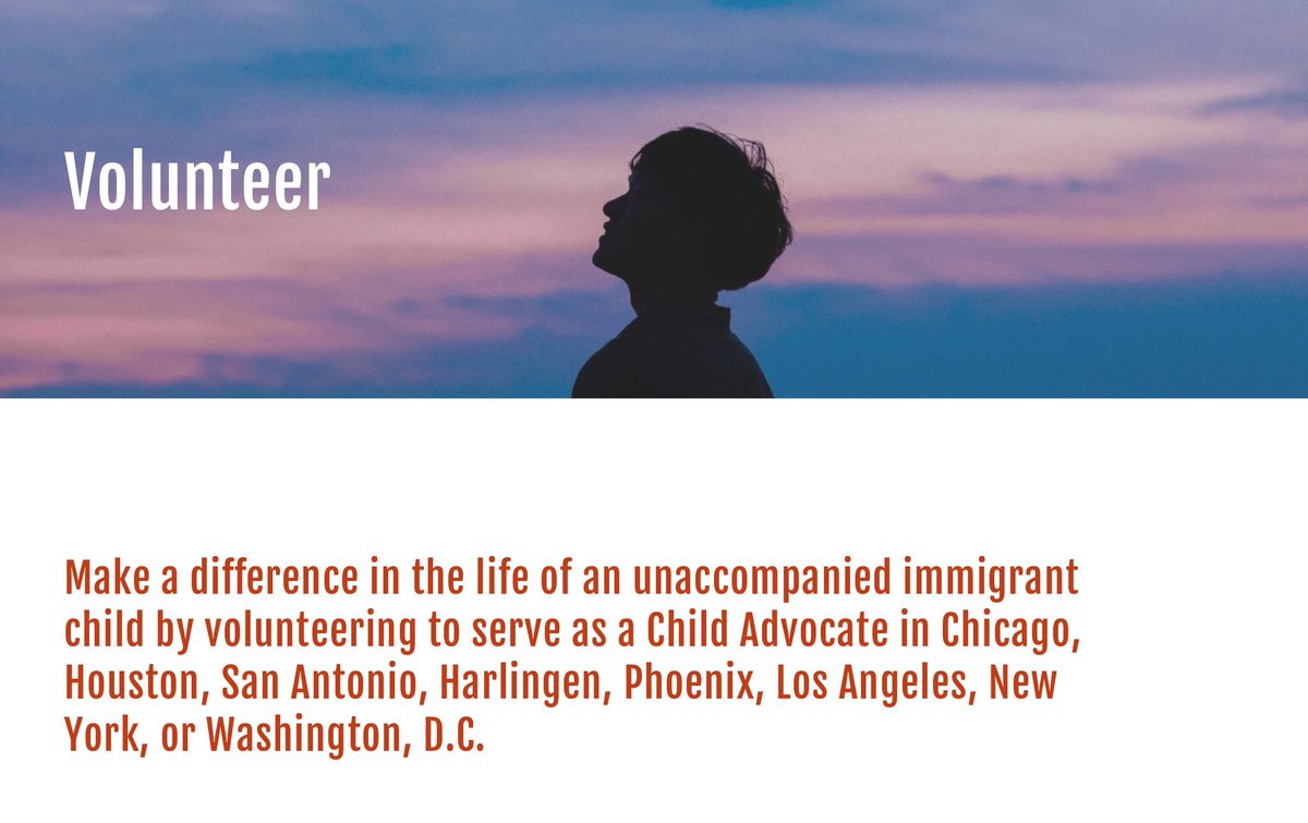 16. Young Center for Immigrant Children's RightsHuman rights center that offers attorneys and social workers to act as advocates for the child's best interests in immigration court. They need volunteers and donations. https://www.theyoungcenter.org/volunteer-at-the-young-center