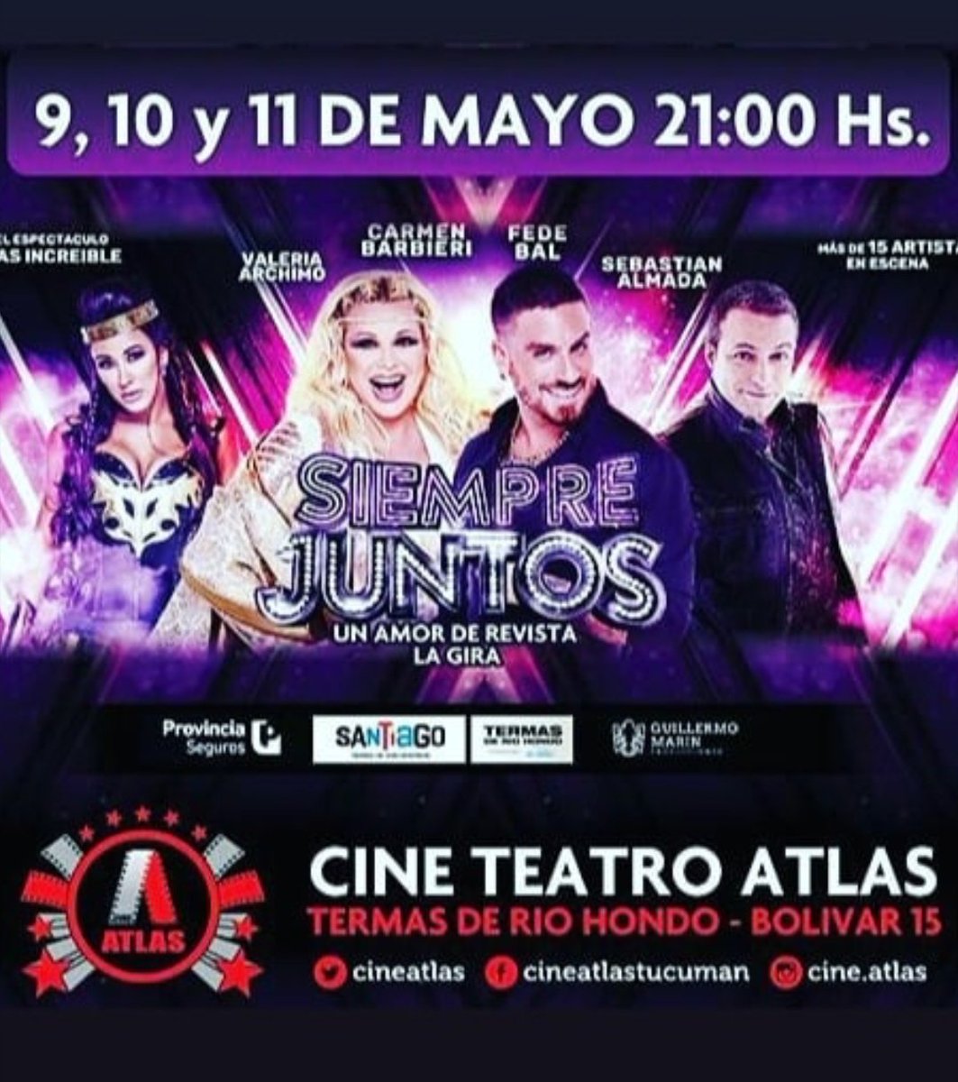 ChinaNak's tweet photo. Se viene la gira de @JuntosLaRevista y el estreno de la nueva Revista es en Termas de Río Hondo del 9 al 11 de Mayo! 
No te lo pierdas!! 

#CarmenBarbieri 
#FedeBal 
#ValeArchimo 
#SebastianAlmada 
#Bailarines💃🕺
#SiempreJuntos https://t.co/KHgUp5NlDd
