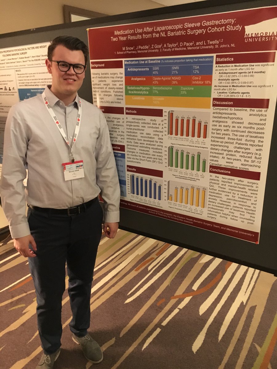 MalcolmSnowNL's tweet photo. Had a great experience at #6COS last week! It was a wonderful week of meeting other students, researchers, clinicians and patients in our collective effort to #TreatObesity better. Happy to present some research being conducted at @schoolofpharm and @MUNMed https://t.co/ObvJILLANg