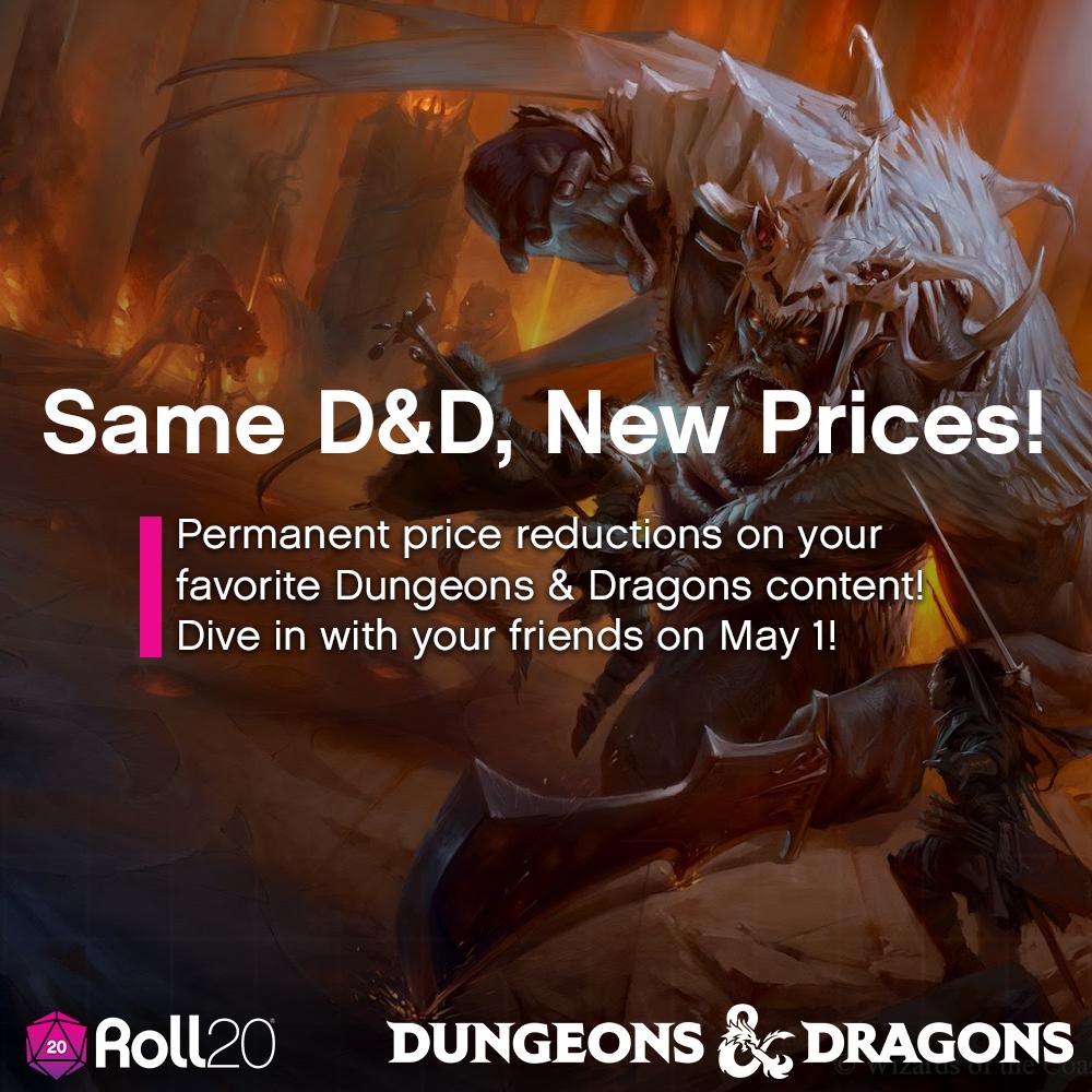 roll20app's tweet image. Don&apos;t forget, price reductions on some of our @Wizards_DnD products go into effect tomorrow! Check out the full list on our blog and get ready to get your game on: blog.roll20.net/post/184297973… #ttrpg