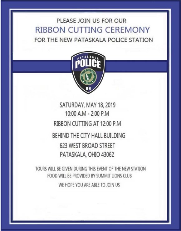 Please join us for the ribbon cutting at our new Police Station #Pataskala #Pataskalapd