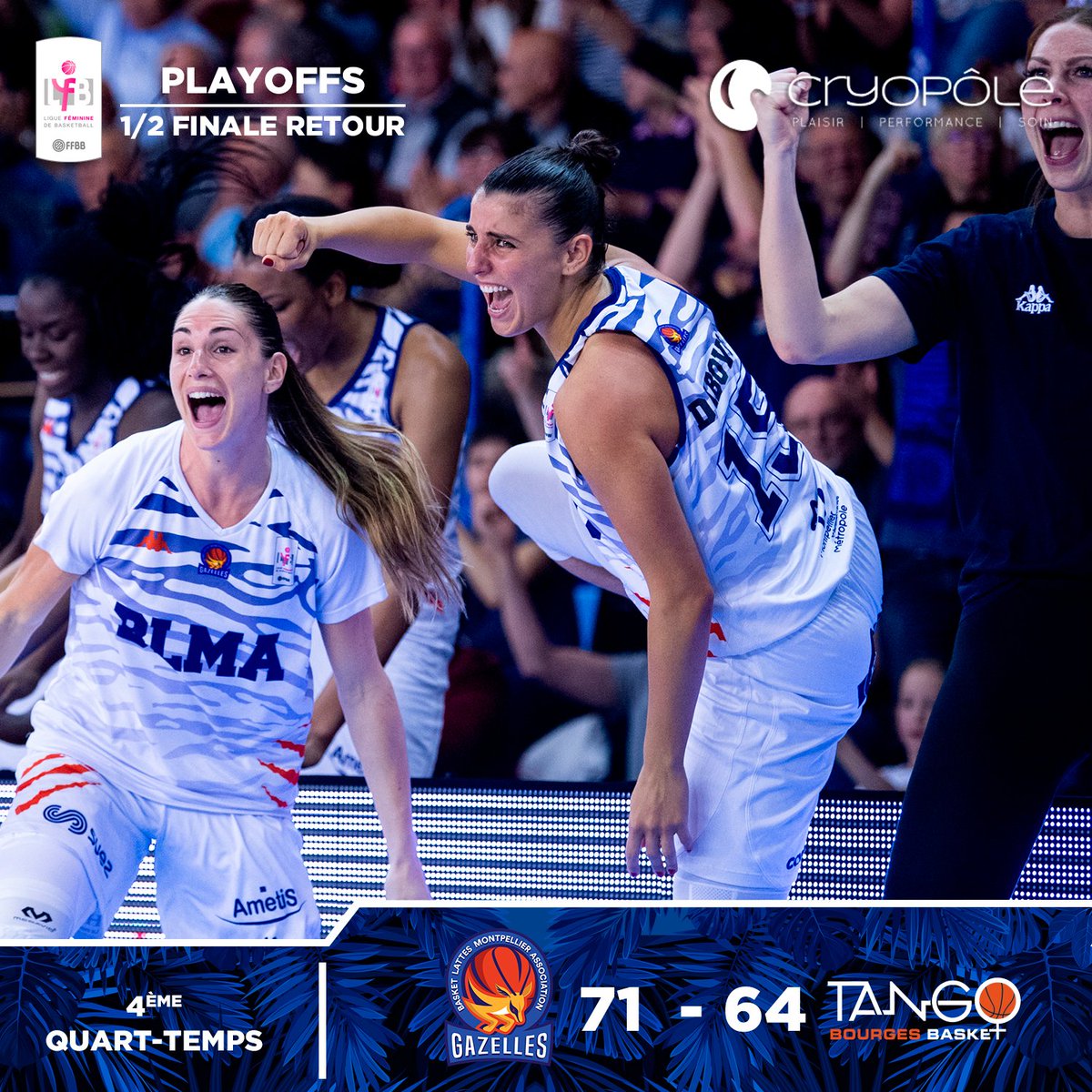 BasketLMA's tweet photo. 🤩 Les Gazelles l'ont fait, elles arrachent leur qualification en finale du championnat de France. Victoire en deux matchs face au champion en titre, Bourges ! 

📊 https://t.co/QpIdvZOxzR    

#BLMABOUR #PlayoffsLFB #GoGazelles🔵⚪️ https://t.co/4beDqE7DCe