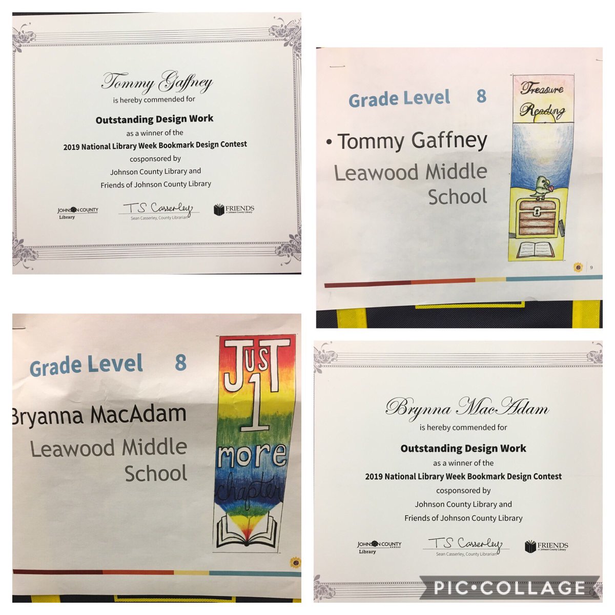 Congratulations to our 8th Gr. Artists for their achievements in the JoCo Library Bookmark Design Contest  <a href="/jocolibrary/">Johnson County Library</a>  #visualliteracy  #reading   #lovebooks  #literacy  #communityservice