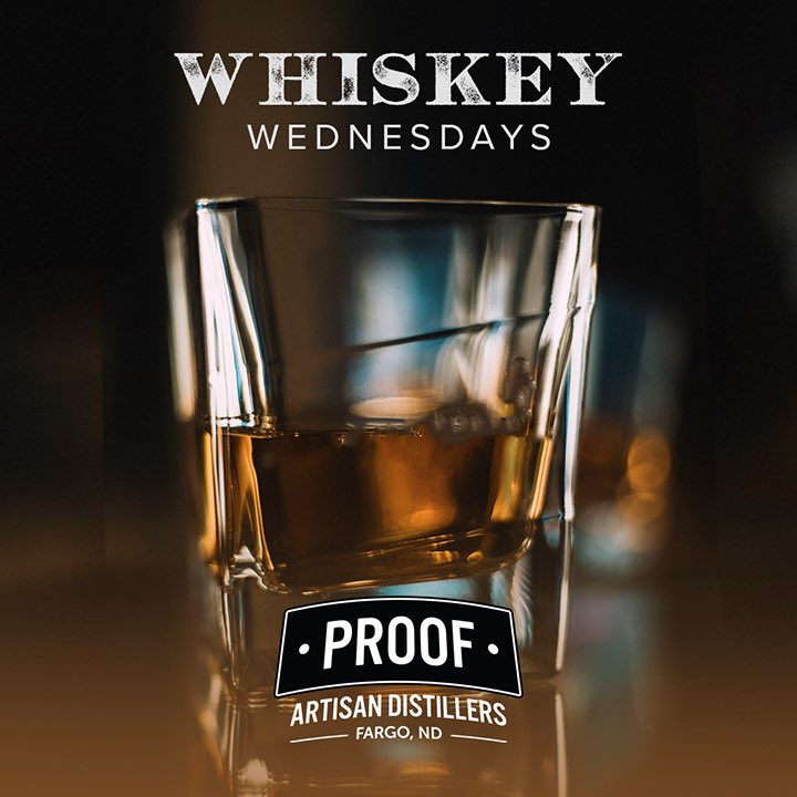 Are you ready? Whiskey Wednesday at Proof! 
It’s like Taco Tuesday only better! 🥃 
Receive a complimentary distillery tour with the purchase of a whiskey flight! • Tours available Wednesday at 6pm and 8pm. #proof #distillers #distillery #whiskey #whiskeywednesday #DowntownFargo