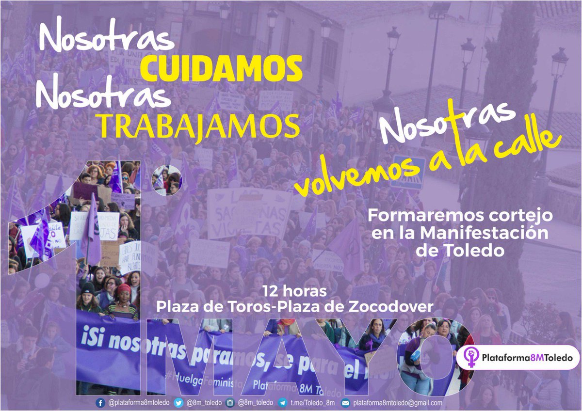 Nosotras CUIDAMOS, Nosotras TRABAJAMOS... Nosotras volvemos a la calle.
Súmate al cortejo del 8M el Primero de Mayo.
#8M
#1DeMayo 
#1MAYO 
#TrabajoConDerechos