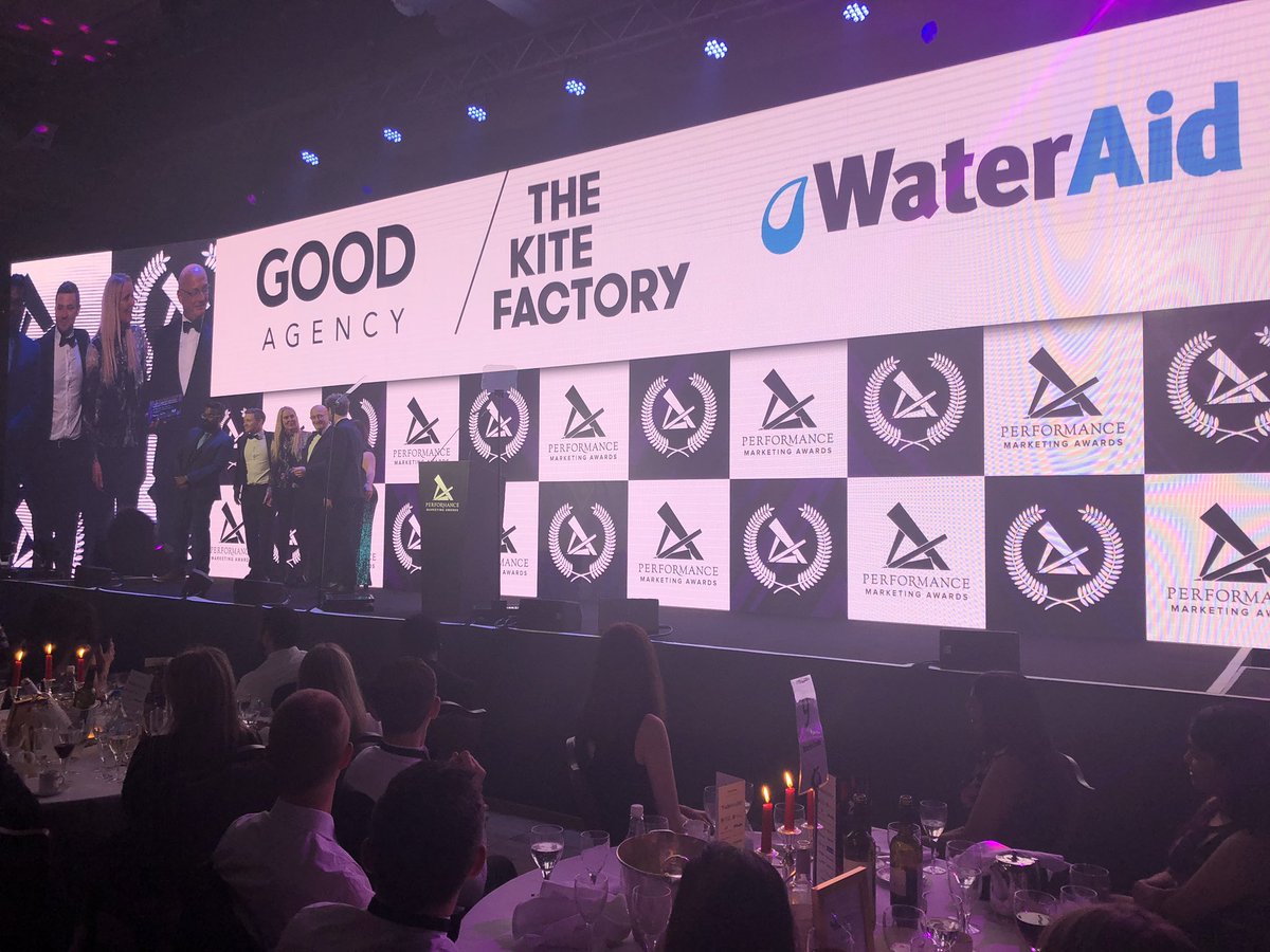 pm_awards's tweet photo. And the first winner of tonight is @TheKiteFactory for @goodagencyldn for @WaterAidUK. Congratulations! #PMA19 https://t.co/kq3cuJZ35E