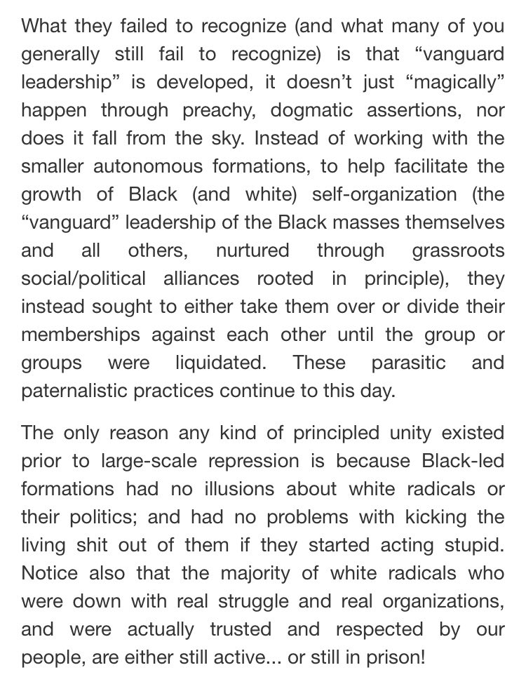 “What they failed to recognize (and what many of you generally still fail to recognize) is that ‘vanguard leadership’ is developed, it doesn’t just ‘magically’ happen through preachy, dogmatic assertions, nor does it fall from the sky.”