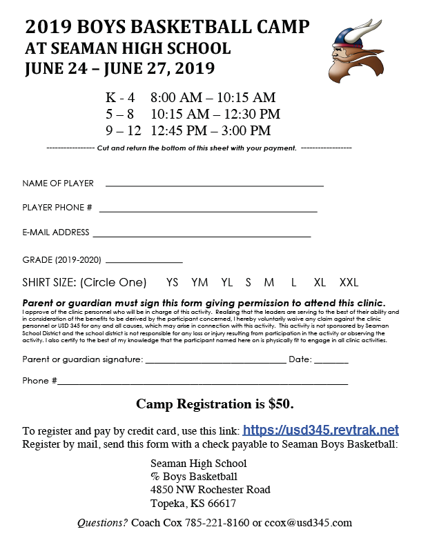 Seaman Basketball (@seamanboysbball) on Twitter photo Boys Basketball Camp for this summer is out! Camps are June 24-27 at Seaman. Online registration is an option again this year. Paper forms & money can be sent to Seaman c/o Coach Craig Cox. Spread the word! <a href="/SeamanSchools/">Seaman USD 345</a> <a href="/SeamanAthletic/">Seaman Booster Club</a> <a href="/SpiritClubSHS/">Seaman Spirit Club</a> <a href="/SeamanSports/">Seaman Sports News</a> Boys Basketball Camp for this summer is out! Camps are June 24-27 at Seaman. Online registration is an option again this year. Paper forms & money can be sent to Seaman c/o Coach Craig Cox. Spread the word! <a href="/SeamanSchools/">Seaman USD 345</a> <a href="/SeamanAthletic/">Seaman Booster Club</a> <a href="/SpiritClubSHS/">Seaman Spirit Club</a> <a href="/SeamanSports/">Seaman Sports News</a>