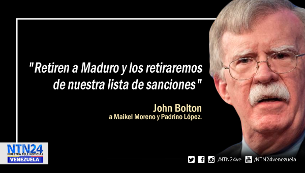 NTN24ve's tweet photo. Bolton ofrece levantar sanciones Maikel Moreno y Vladimir Padrino o "húndanse con Maduro"
 https://t.co/lxLWiXluMT https://t.co/qnQGTx46Zb