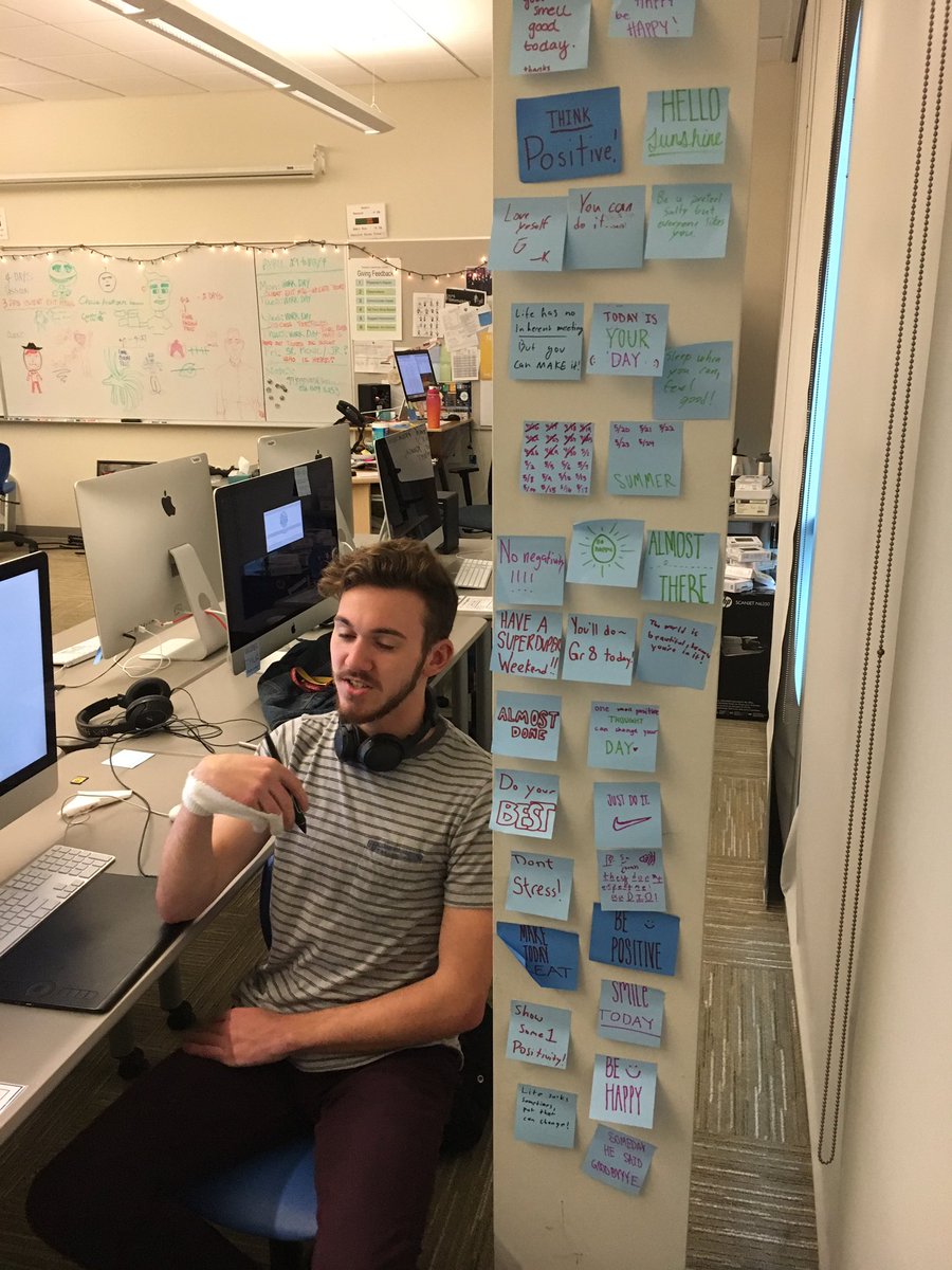Our <a href="/BVCAPS/">@BVCAPS</a> film student Preston explains his creation, the “support” beam. Positive post-it affirmations between him and his morning counterpart. Brilliant! <a href="/noreendupriest/">Noreen Dupriest</a> <a href="/alisa_c_morse/">Alisa Morse (she/her)</a>  #capsnet
