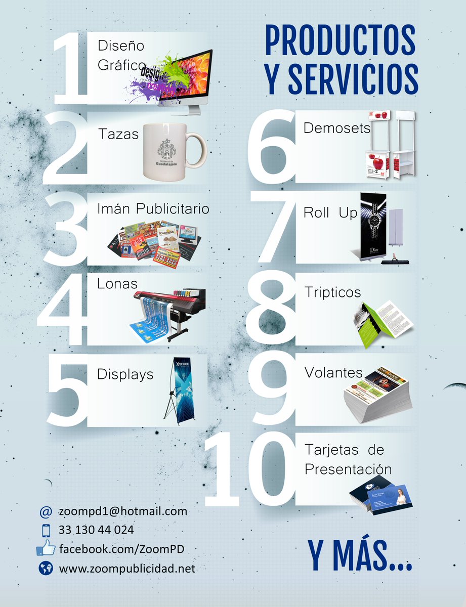 PublicidadZoom's tweet photo. Nuestros productos y servicios!!
#diseñografico #tazas #tazassublimadas #tripticos #tarjetasdepresentacion #bussinescard #volantes #Flyers #rollup #ministand https://t.co/p90mN4Y8p2