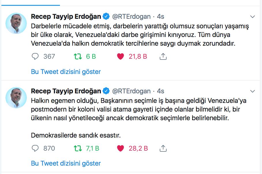Sayın Cumhurbaşkanı
Recep Tayyip Erdoğan'ın
Venezüela Hakkındaki Tivitleri.
<a href="/RTErdogan/">Recep Tayyip Erdoğan</a> 
<a href="/NicolasMaduro/">Nicolás Maduro</a> 

<a href="/evoespueblo/">Evo Morales Ayma</a>
<a href="/vladimirpadrino/">Vladimir Padrino L.</a>
<a href="/VTVcanal8/">VTV CANAL 8</a>
<a href="/jorgerpsuv/">Jorge Rodríguez</a>
<a href="/ConCiliaFlores/">Cilia Flores</a>
<a href="/PartidoPSUV/">PSUV</a>
<a href="/teleSURtv/">teleSUR TV</a>
<a href="/laradiodelsur/">La Radio del Sur</a>