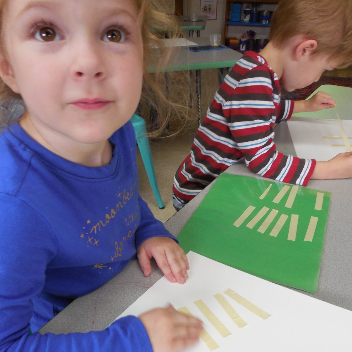 PlattsburgArt's tweet photo. Building fences in PreK, using #tapetips from @MAEAarteducator conference! Mixing colors for our spring meadows, then adding animals! @JillMead11 @B_Delameter24 #PBeTheChange #k12artchat https://t.co/fS2fMrpSJJ