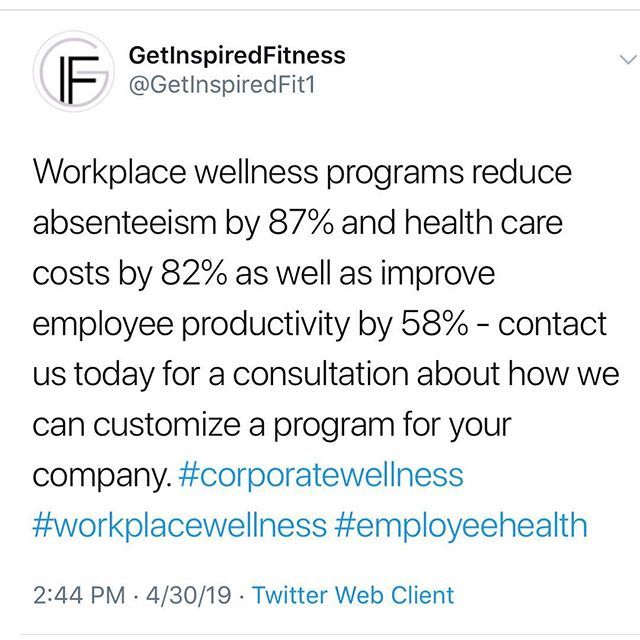 GetFitInspired's tweet photo. Contact us today for a consultation so we can customize a program to fit your specific needs. .
.
.
.
.
.
#workplacewellness #corporatewellness #health #fitness #employeewellness #wellness #employeebenefits #healthandwellness #wealth #companyculture #getinspiredfitness https://t.co/sqHJebDPRd