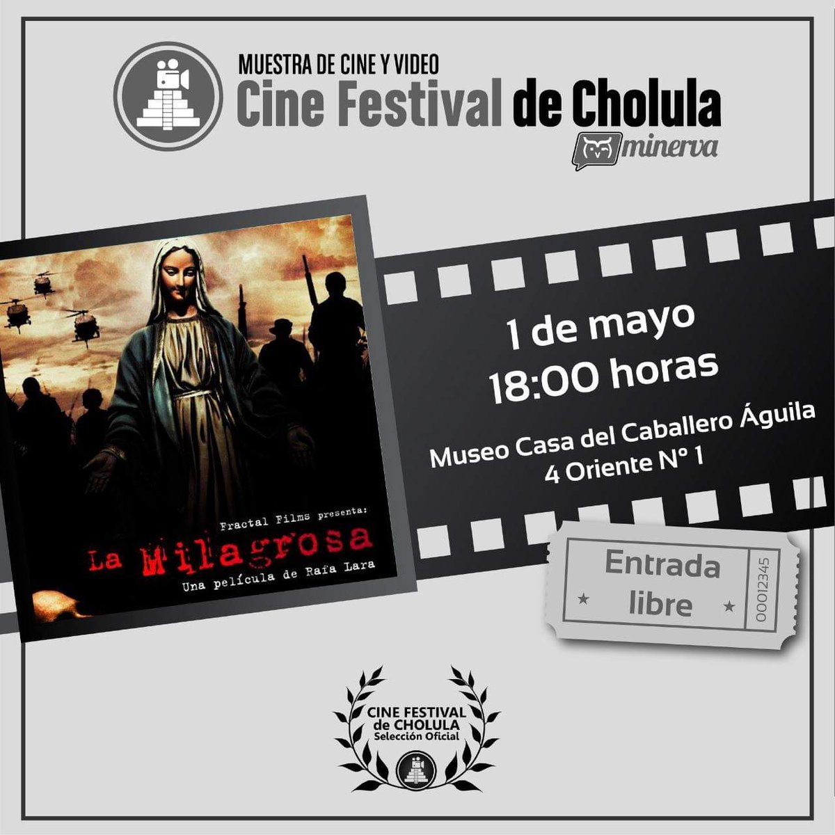 Mañana <a href="/CholulaFilmFest/">Cine Festival de Cholula</a> se presenta la ópera prima de #RafaLara que fue presentada por <a href="/EugenioDerbez/">Eugenio Derbez</a> en #Mexico 

#LaMilagrosa filmada en #Colombia con <a href="/MERLANO1/">Antonio</a> 

#NoTeLaPierdas #cinecholula #Cholula