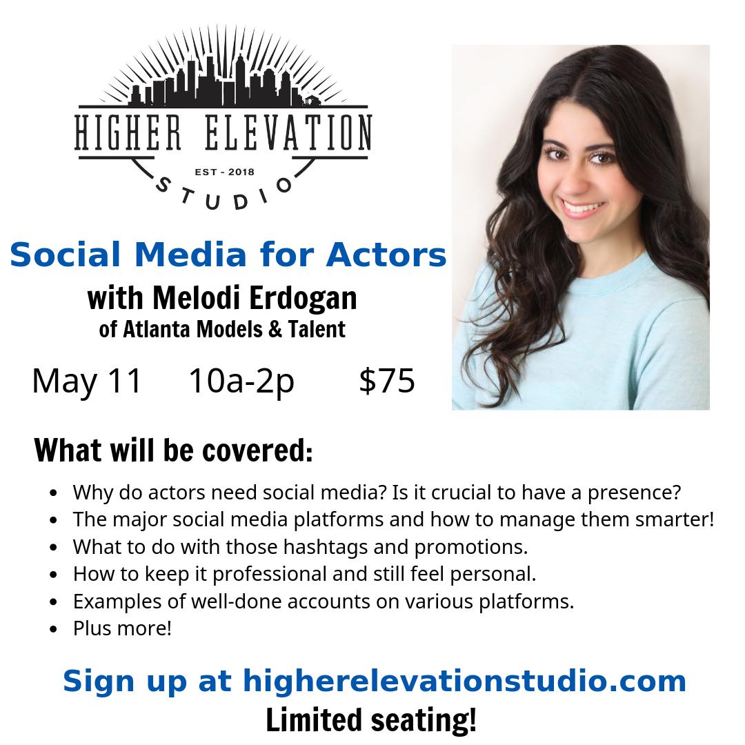 AMT_Agency's tweet photo. Upcoming workshop at Higher Elevation Studio in #ATL - 'Social Media for Actors' with @melodierdogan of @AMT_Agency! Learn how to effectively market yourself on #Twitter #Instagram #Facebook and more! Register here: https://t.co/18hXtohbtV https://t.co/T4ObDjYDBt