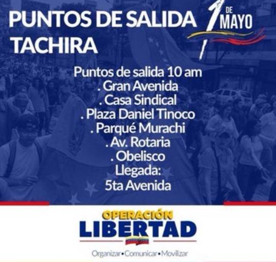 Atencion Aragua Atención
¡Puntos de salida para mañana 
#1M! 
#ConTodoPaLaCalle
#CalleSinRetorno
@trafficVALENCIA
@trafficARAGUA
@trafficMIRANDA
@trafficTACHIRA
@trafficARC
@Megavatio29
@MARACAYACTIVA
@CaraotaDigital