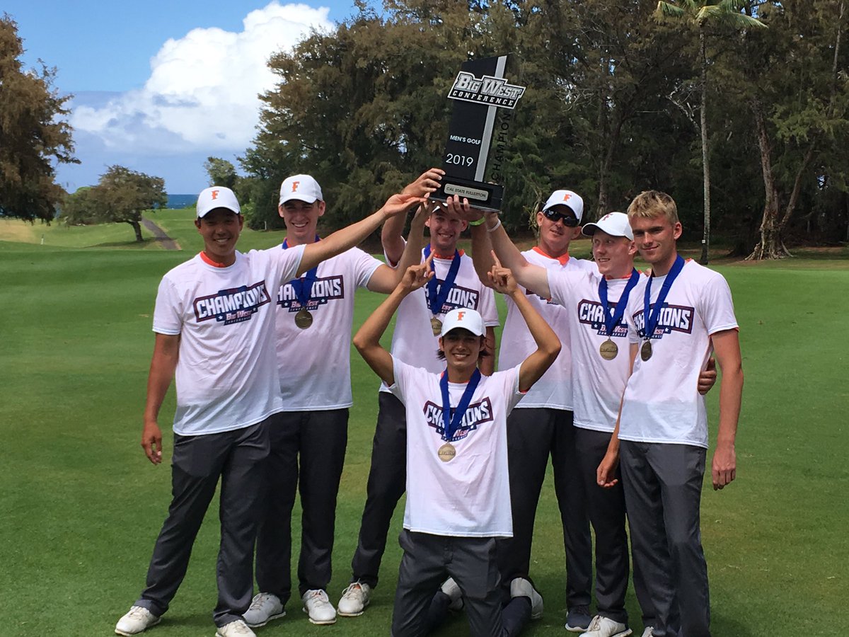 BigWestGolf's tweet photo. 2019 #BWCGolf Champions @CSUFTitanGolf say in a word what it means to #LeaveALeagacy 

INCREDIBLE 
REWARDING
GOOD
ACCOMPLISHMENT 
BROTHERHOOD https://t.co/h9h4RyZ0ot