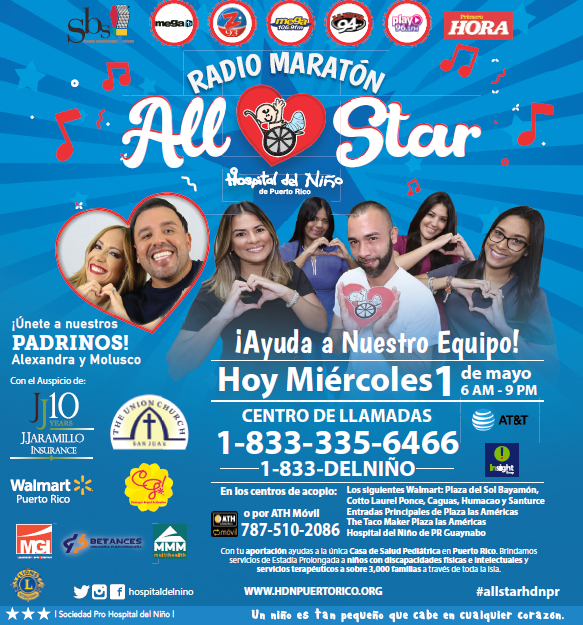 hdnpr's tweet photo. PARTICIPA EN EL RADIO MARATÓN ALL STAR a beneficio del Hospital del Niño y ayuda a nuestro equipo.
ATH Móvil: 787-510-2086
https://t.co/PQ8MAIsGPN
#AllStarPR https://t.co/iyvMYZPZr8