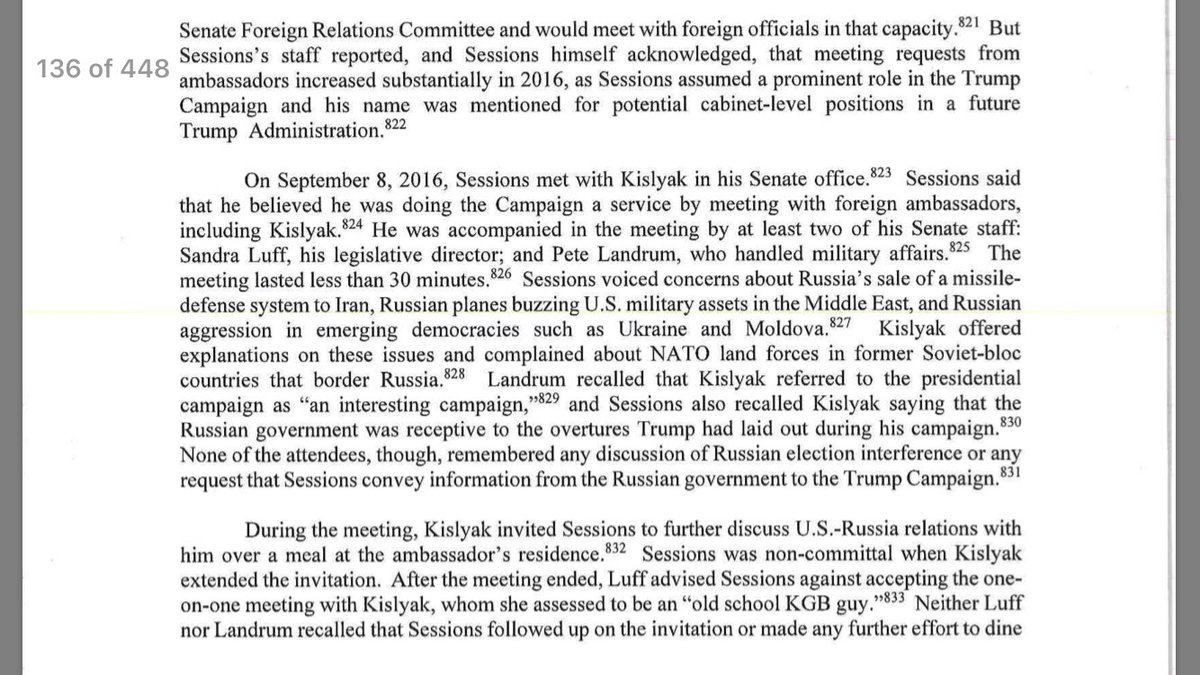 18. As Russia’s Ambassador Kislyak tells Sessions that the Russian government is receptive to Trump’s overtures, no one recalls convo about Russian interference in America’s election.Perspective: Sessions staffer calls AMBO Kislyak an “old school KGB guy.”