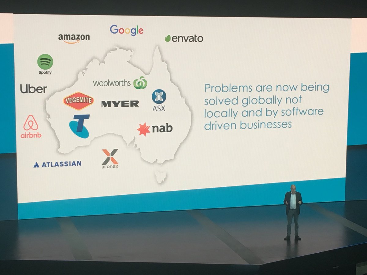 Problems are now being solved globally not locally and by software driven businesses #AWSSummitsydney #AWSSummit