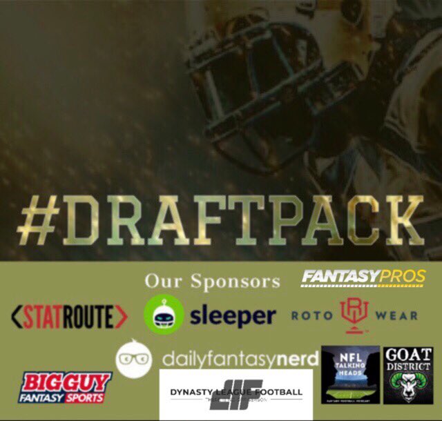 GeoffLambert77's tweet photo. 2 hours till show time. We recap the NFL Draft and give out the #DraftChat prizes courtesy of our sponsors. Give them a follow and tune in at 930pm EST to see if u won!
@StatRouteSR @SleeperHQ @DLFootball @FantasyPros @GOATdistrict @RotoWear @bob_lung @NFLTalkingHeads @dfsnerd https://t.co/BoC7b4XLs3