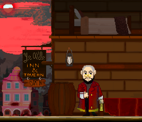 OriginTrailGame's tweet photo. The most recent resident of the Inn in the Capital City is someone you may have heard of. A pirate king who sailed the seven seas docked his ship to fight the magistrates in the burning Capital –– it's @manyweare https://t.co/yh62pyfY4C