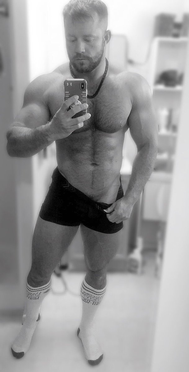 tracetrainer's tweet photo. Heading to the gym, guess I should put some shorts on 🤷🏻‍♂️ #selfie #fit #blackandwhite https://t.co/0wQxq2KCPP