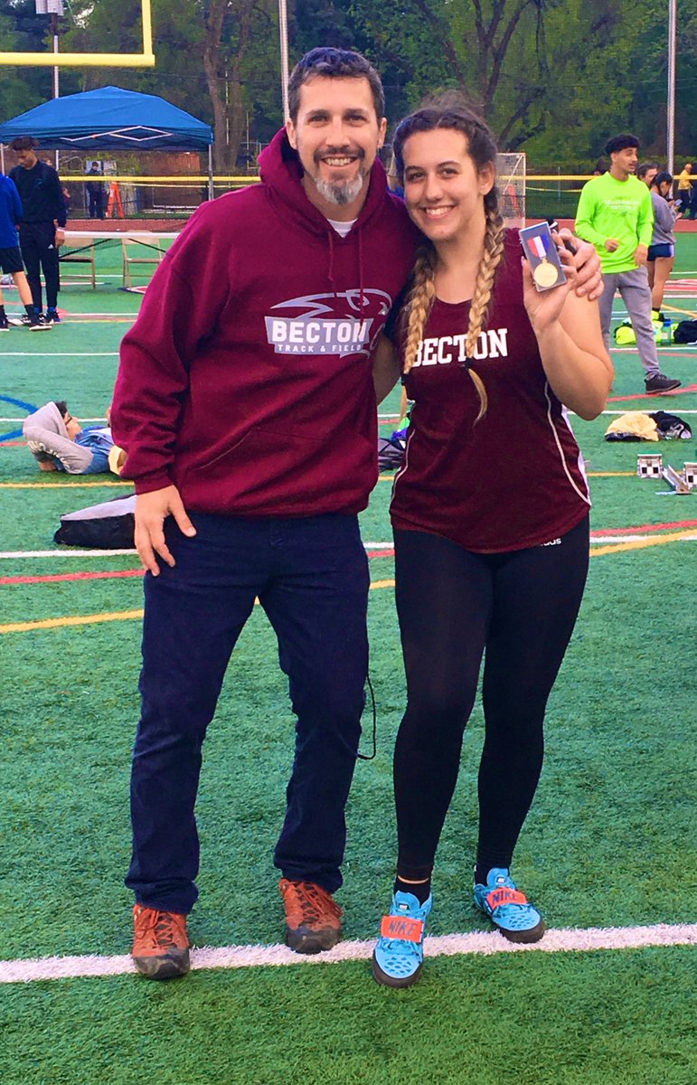 📣CONGRATS to @BectonTrack Stephen Henke for winning his 3rd straight league title in 100m hurdles & to Briella Novello for placing 1st in shot put & breaking the @BectonHS record w/ 34ft!!! 🐾👟🥇#BectonAthletics #BectonsBest #BectonPride #BectonTrackandField #BreakingRecords