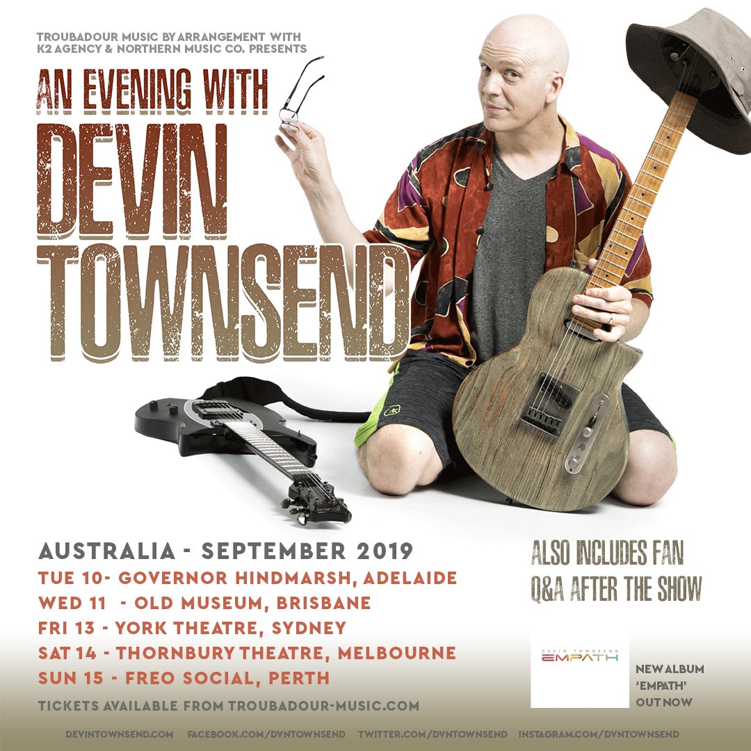 Just announced! Prog rock &amp; metal genius @DevinTownsendXP bringing acoustic tour to Oz in Sept! Tix: bit.ly/DTAUS