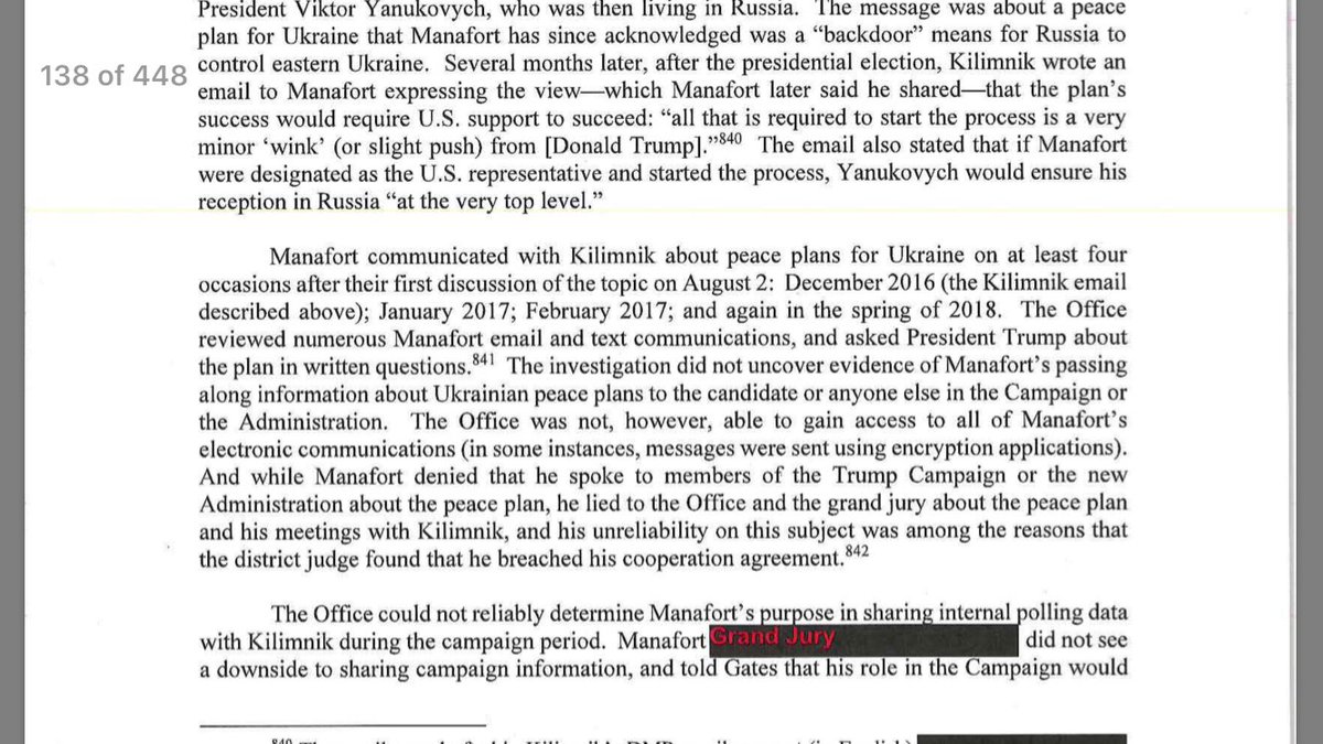 21. Special Counsel could not “reliably” determine why Manafort shared internal polling data during the campaign with Kilimnik, who had ties to Russian intelligence.Perspective: Hmm. What was Russian intelligence doing during the campaign? Oh yeah, microtargeting Americans.