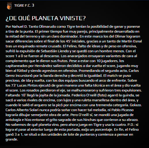 Resumen del último partido vs <a href="/tigre_fc/">El Tigre FC</a> por <a href="/NahuelDurand/">Nahuel Durand</a> de la <a href="/LIGA_MVD/">LIGA MVD</a>
mas33.ligamvd.com/show_noticia/1…