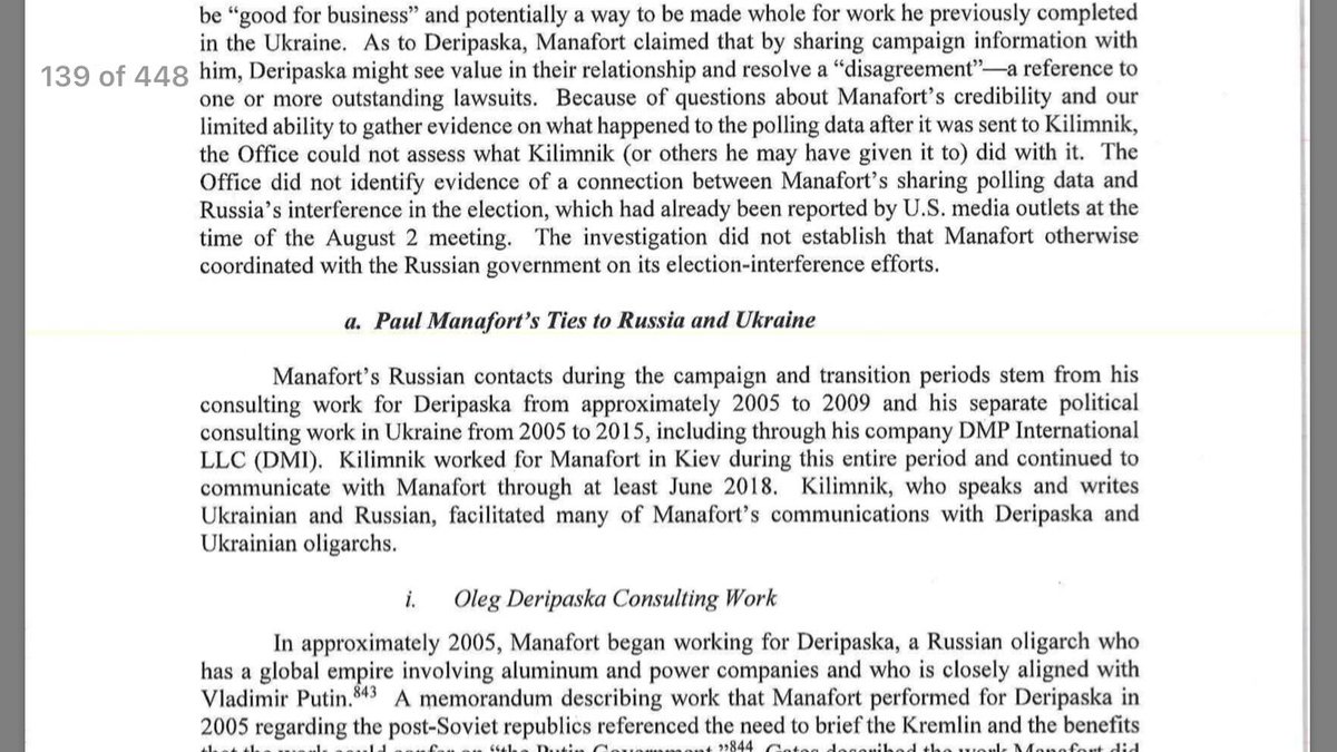 22. Manafort said sharing internal polling data with Ukraine/Russia ops was “good for business”.Perspective: Whose business?