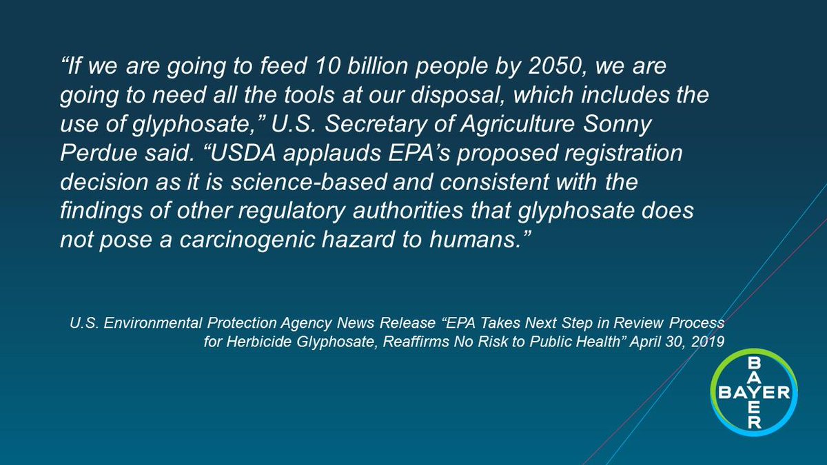 “If we are going to feed 10 billion people by 2050, we are going to need all the tools at our disposal, which includes the use of glyphosate,” U.S. Ag Secretary Sonny Perdue said. #glyphosate Read more: bit.ly/2GTMDhv