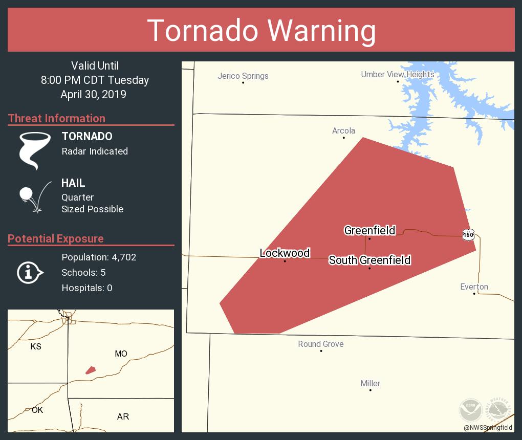 Tornado Warning including Greenfield MO, Lockwood MO, South Greenfield